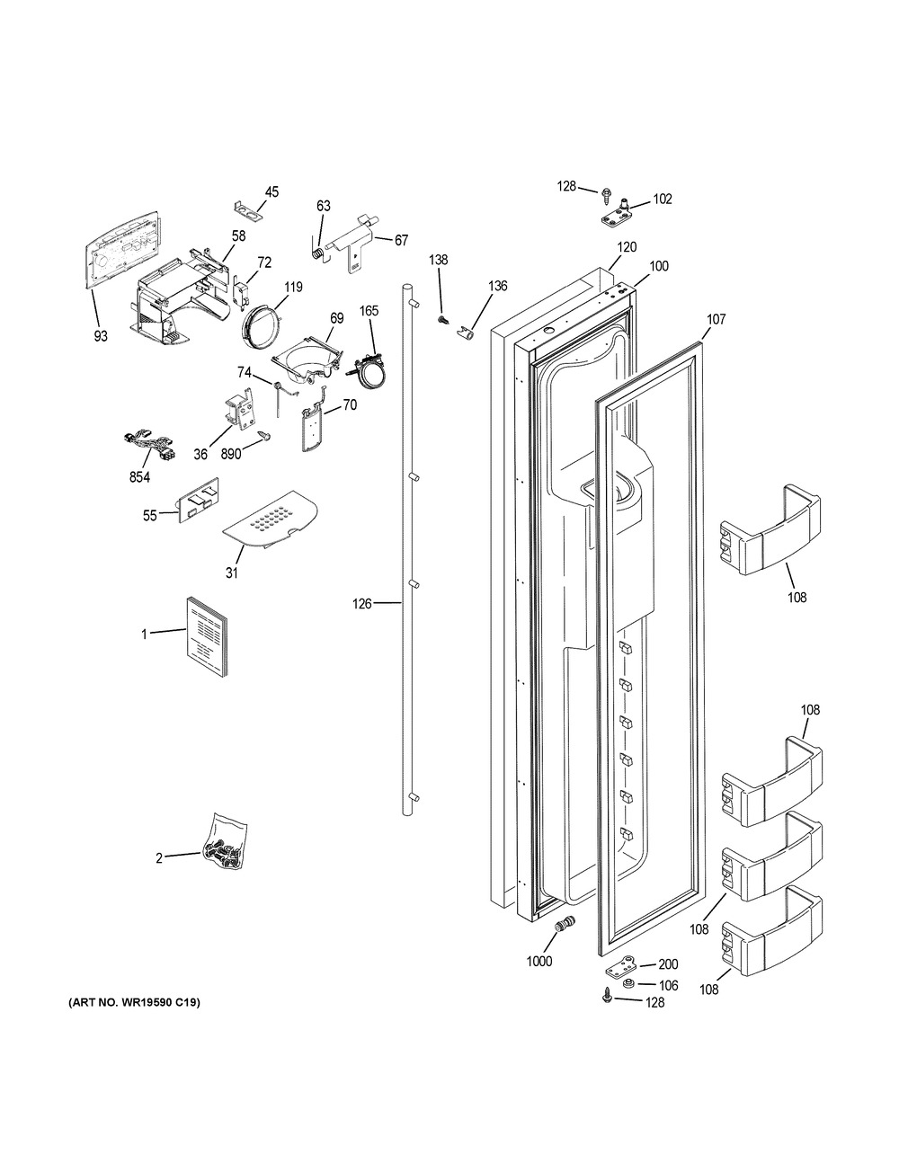 Freezer Door Diagram and Parts List for ZISS420DKCSS  General Electric Refrigerator