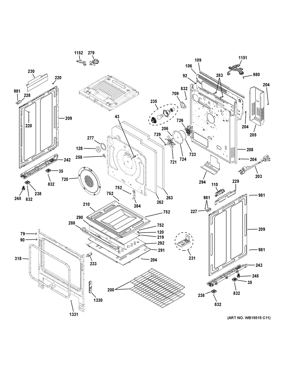 Body Parts Diagram and Parts List for JGS760DEL2WW  General Electric Range