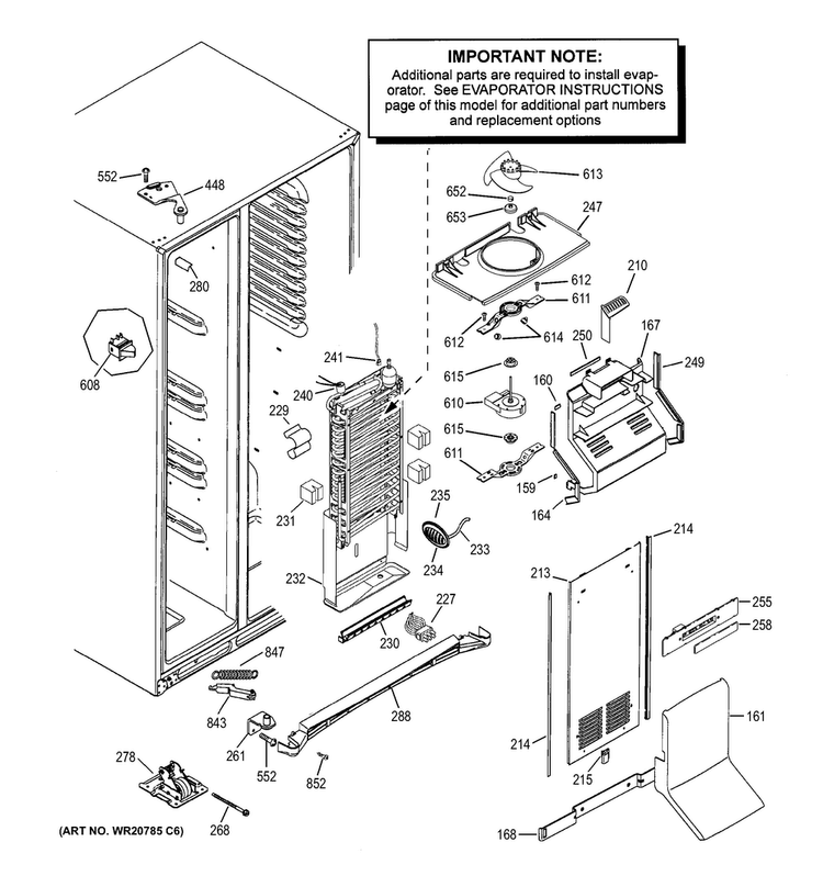 Freezer Section Diagram and Parts List for PSE25KGHBHBB  General Electric Refrigerator