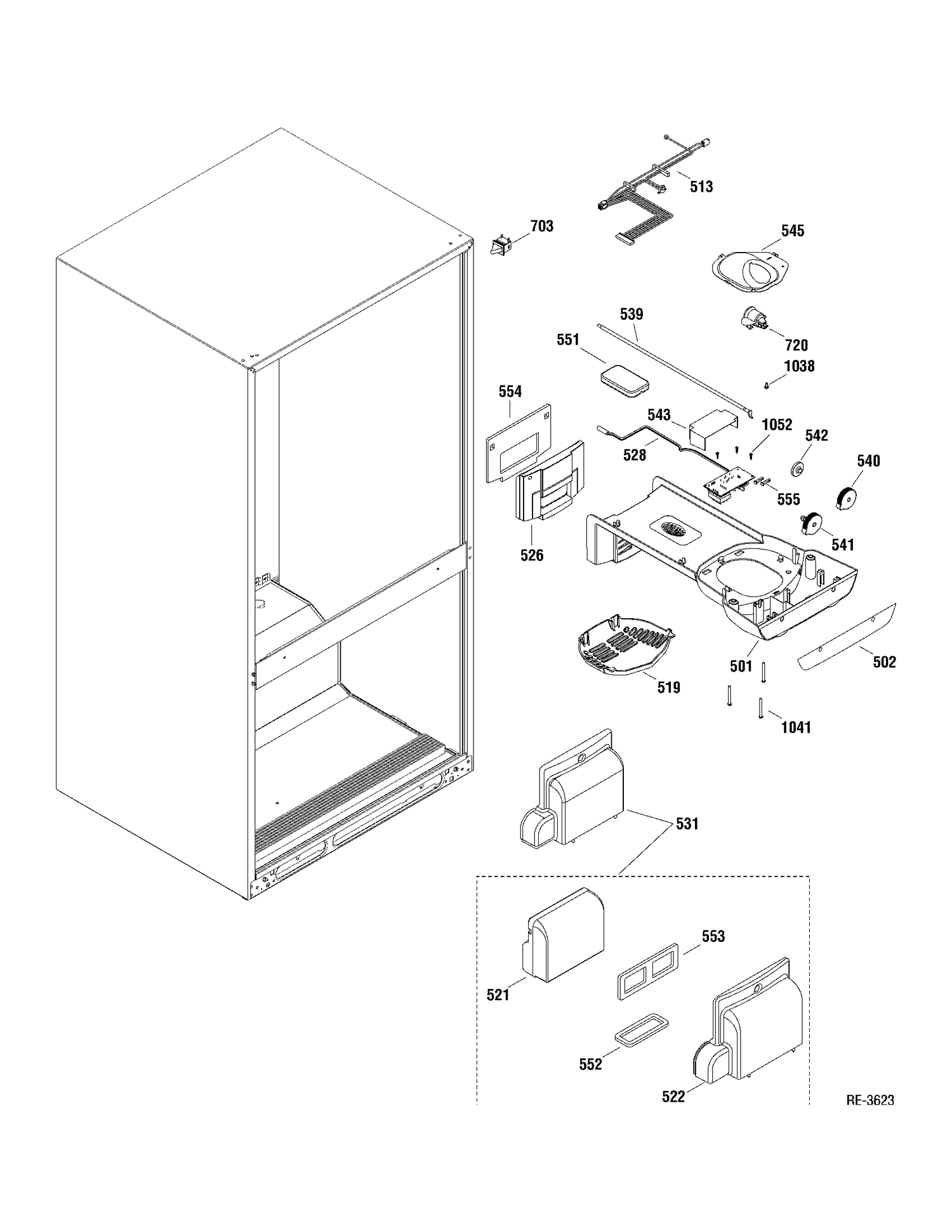 FF SECTION Diagram and Parts List for MBRC0FAYARWW  General Electric Refrigerator