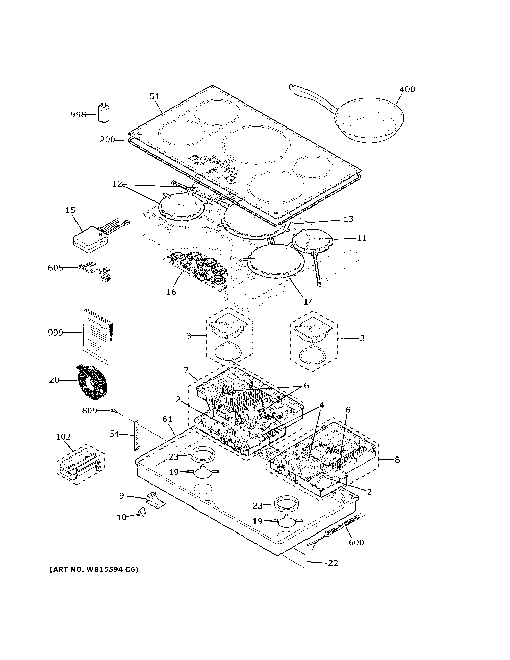 Control panel & cooktop Diagram and Parts List for CHP95362M4SS  General Electric Cooktop