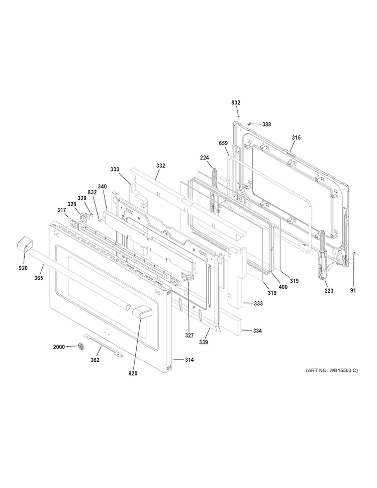 Lower Door Diagram and Parts List for CHS995SEL1SS  General Electric Range