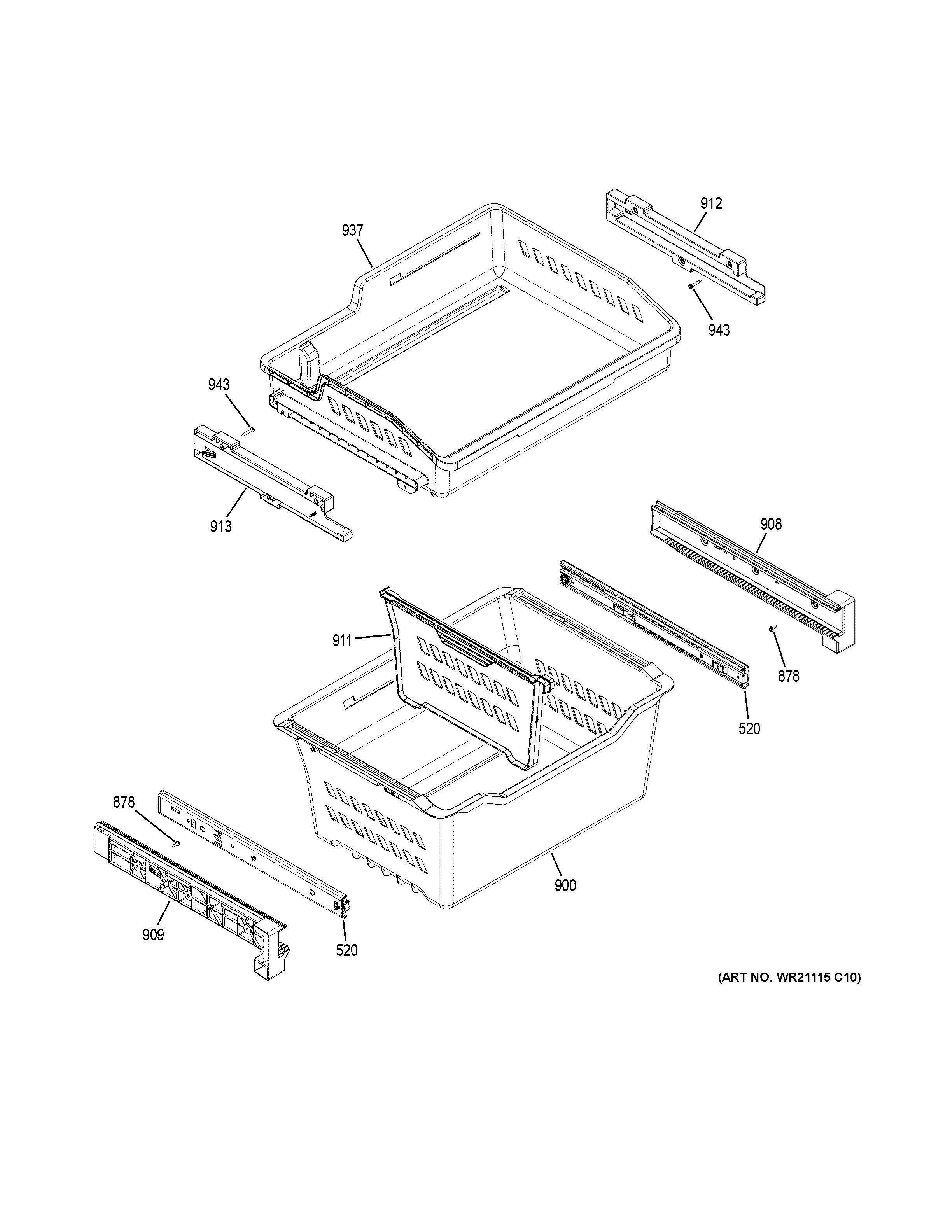 FREEZER SHELVES Diagram and Parts List for GYE18JBLAFTS  General Electric Refrigerator