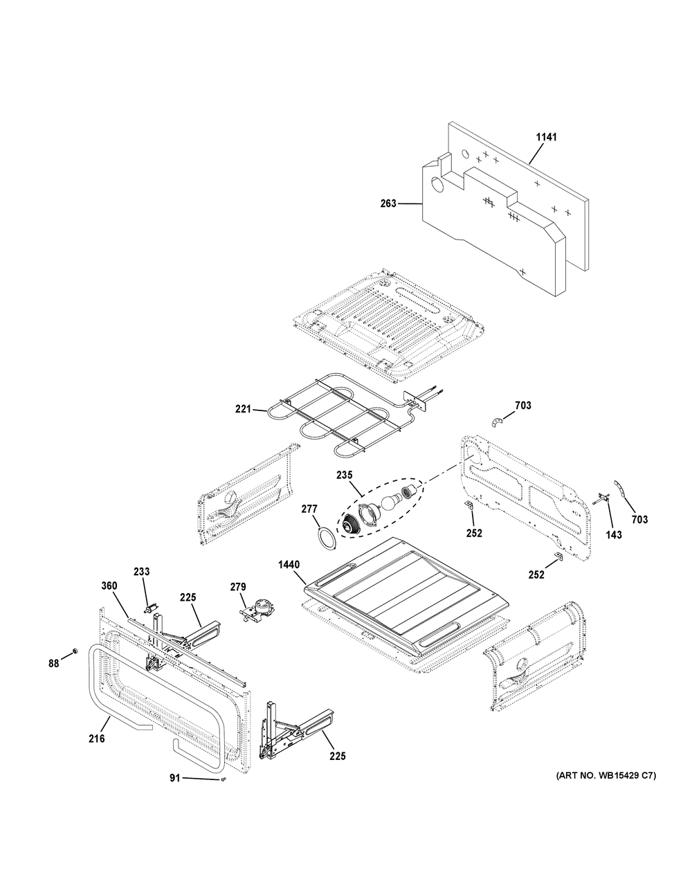 Upper Oven Diagram and Parts List for PGB965BP3TS  General Electric Range