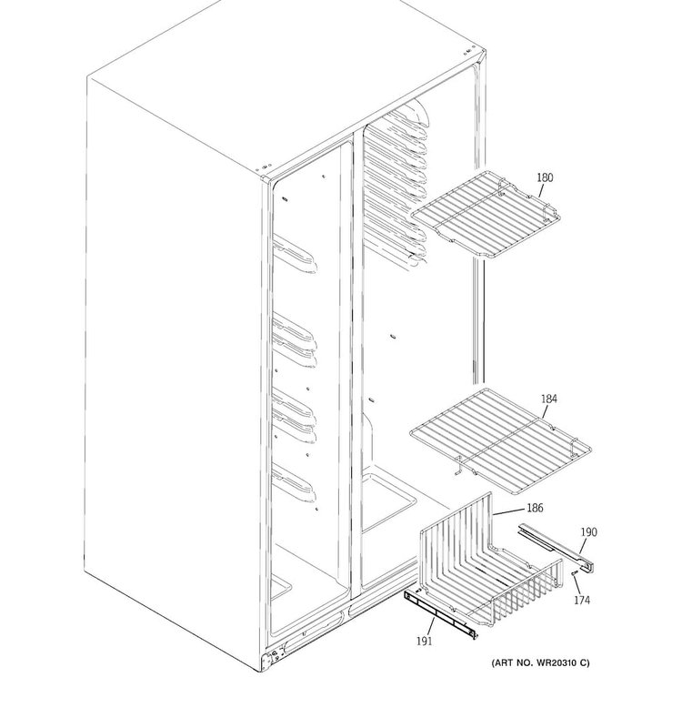 Freezer Shelves Diagram and Parts List for GSS23WGTMWW  General Electric Refrigerator