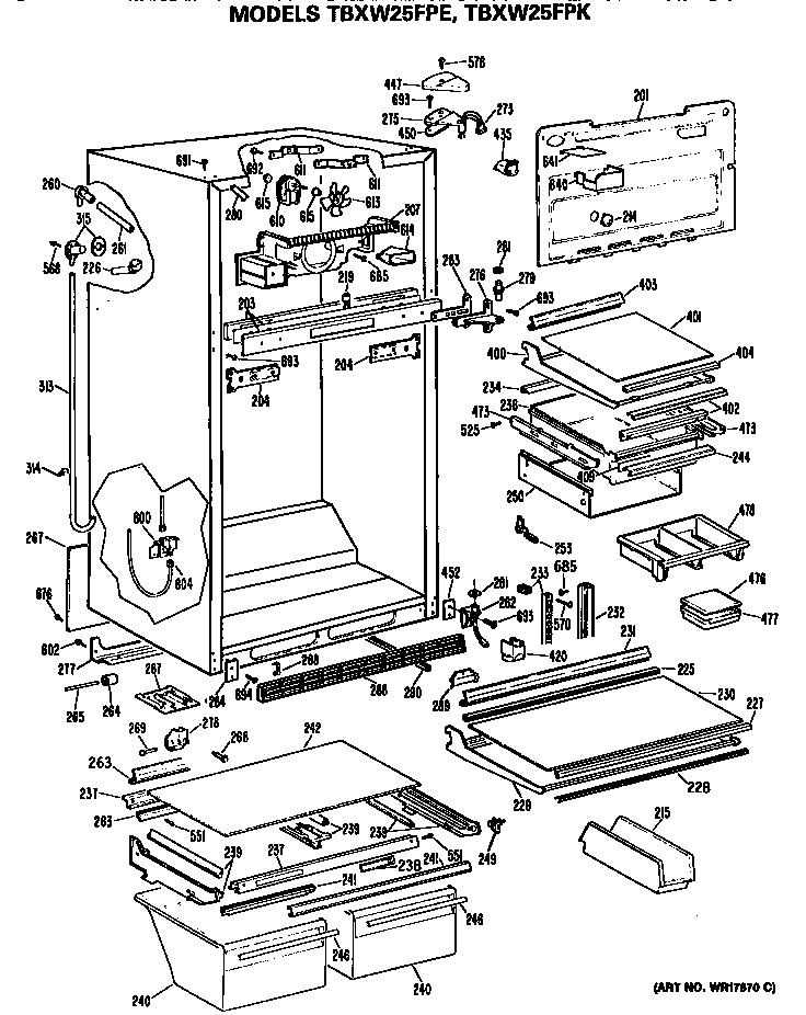 Cabinet Diagram and Parts List for TBXW25FPERWH  General Electric Refrigerator