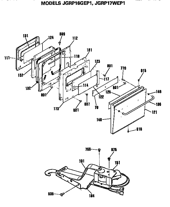Door Diagram and Parts List for JGRP17WEP1WW  General Electric Wall Oven
