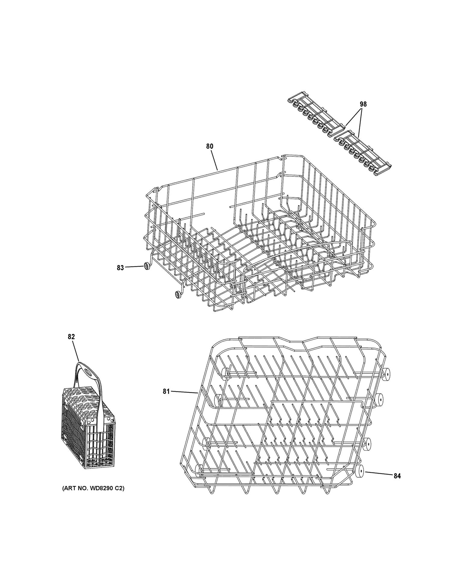 RACK ASSEMBLIES Diagram and Parts List for ZBD1870N02SS  General Electric Dishwasher