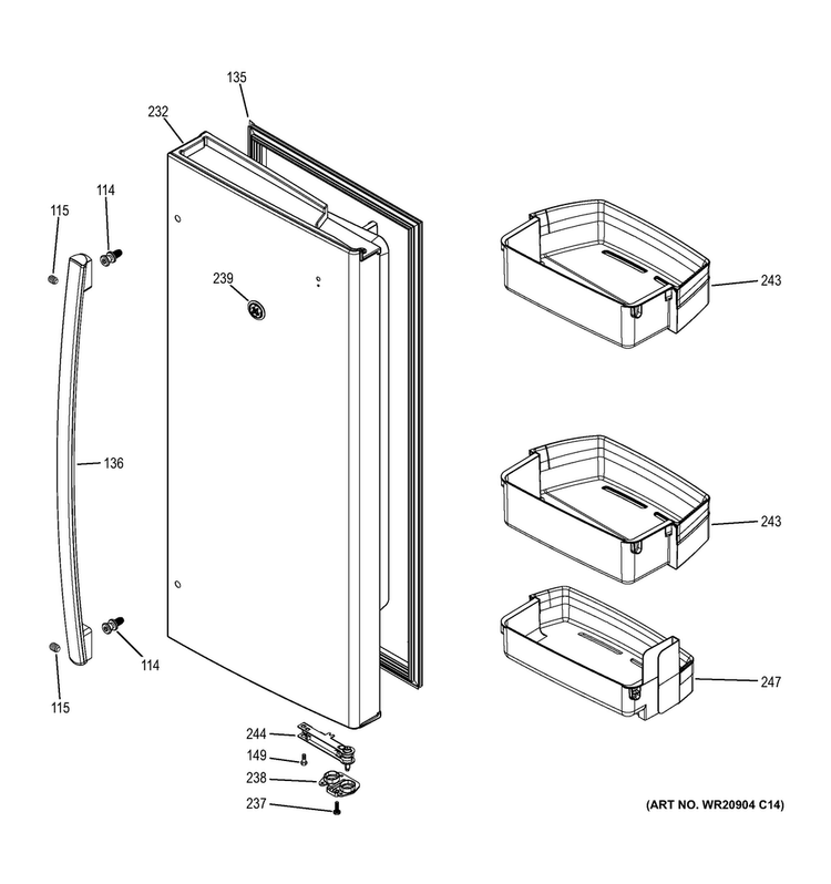 Fresh Food Door - Rh Diagram and Parts List for GFS28DMJBES  General Electric Refrigerator