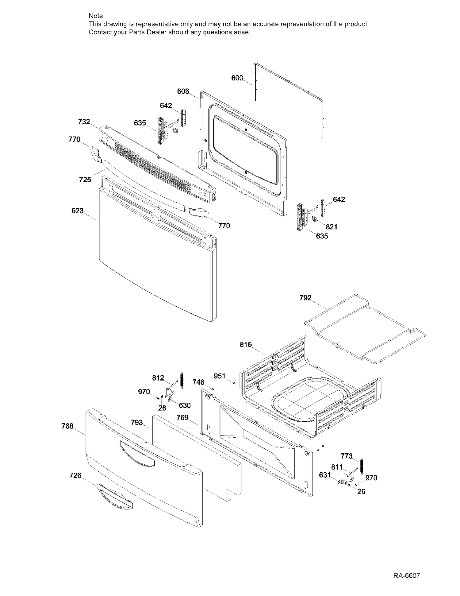 DOOR & DRAWER PARTS Diagram and Parts List for MGAS724EL5WW  General Electric Range