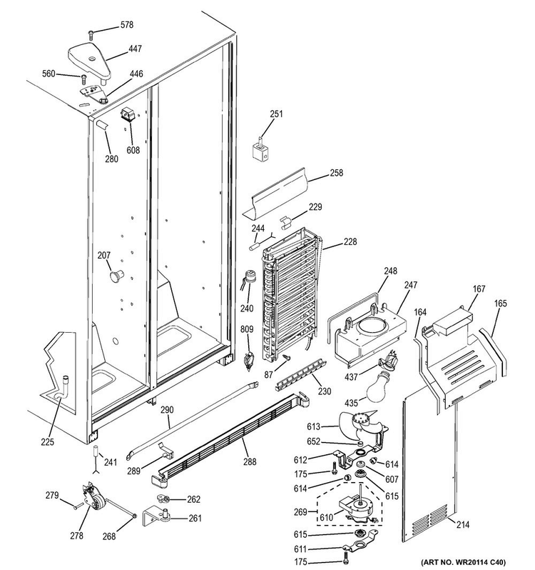 Freezer Section Diagram and Parts List for GSE25ETHDBB  General Electric Refrigerator