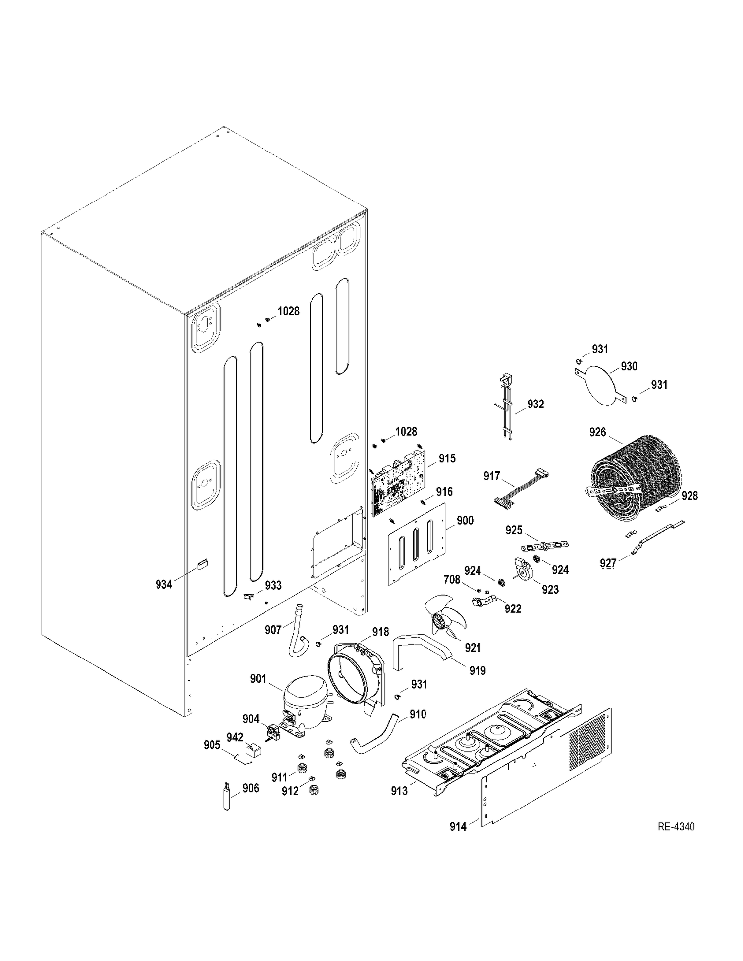 SYSTEM Diagram and Parts List for GDRS0KBXDRSS  General Electric Refrigerator