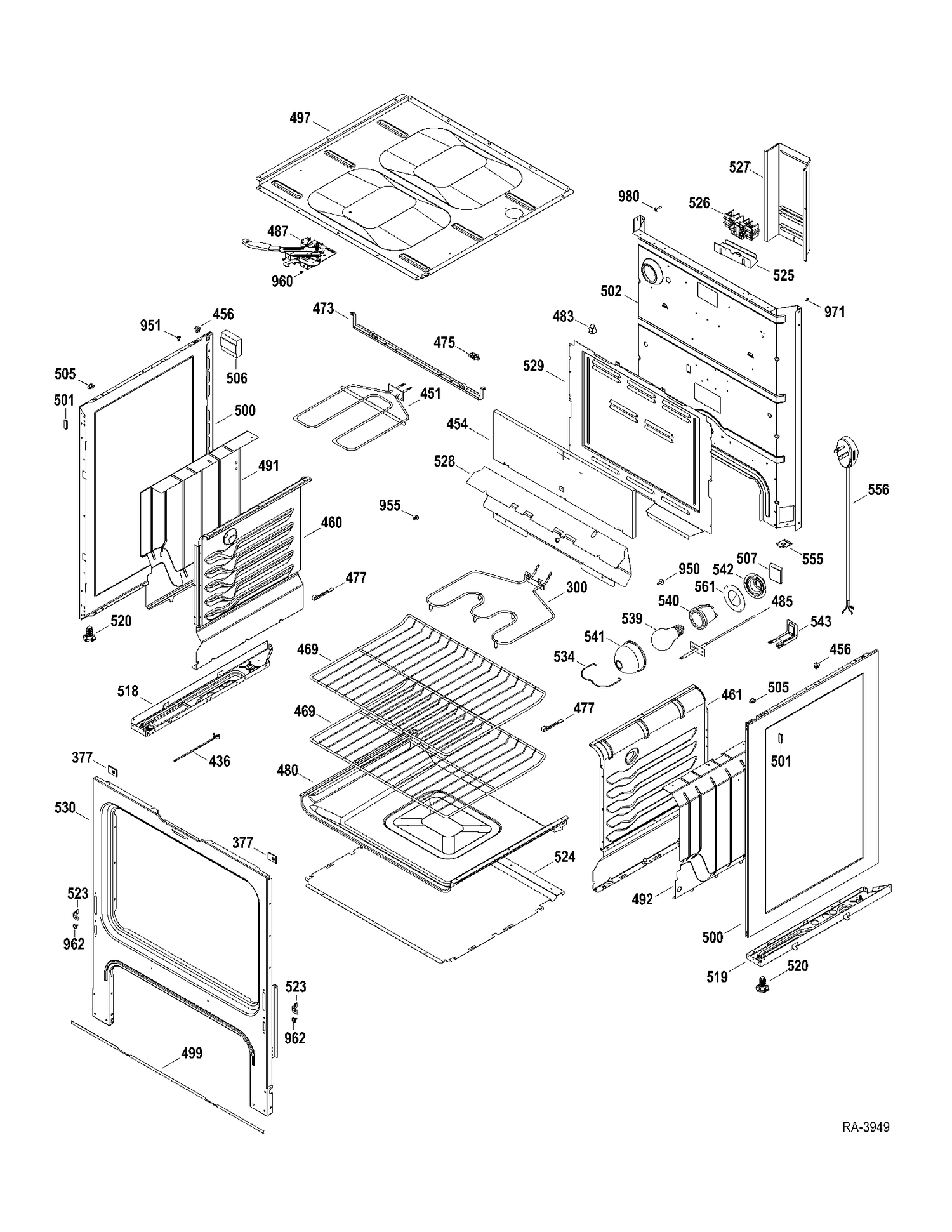 BODY PARTS Diagram and Parts List for JCBP27DM2WW  General Electric Range
