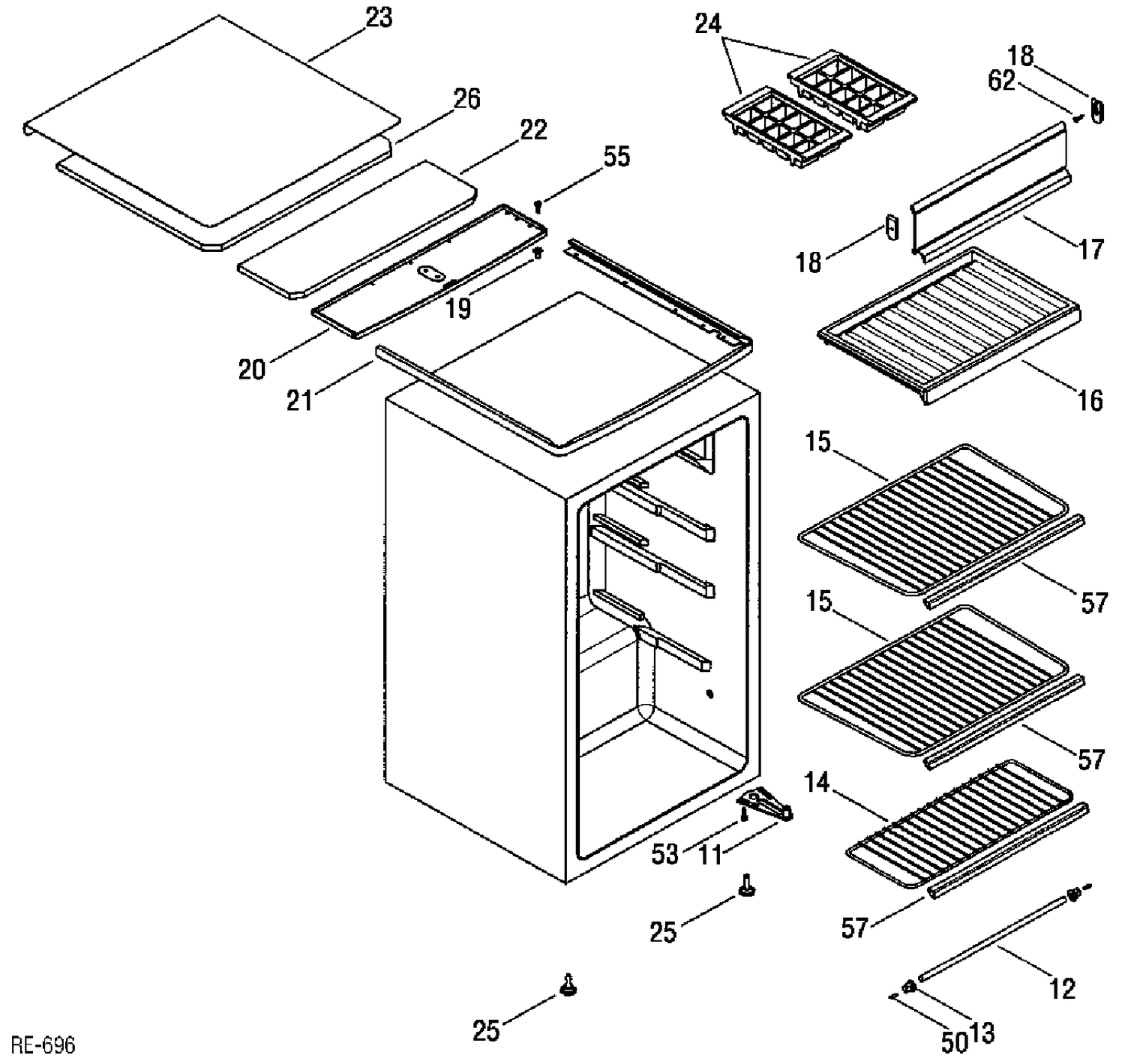 SHELF PARTS Diagram and Parts List for TAC4SNYBW  General Electric Refrigerator