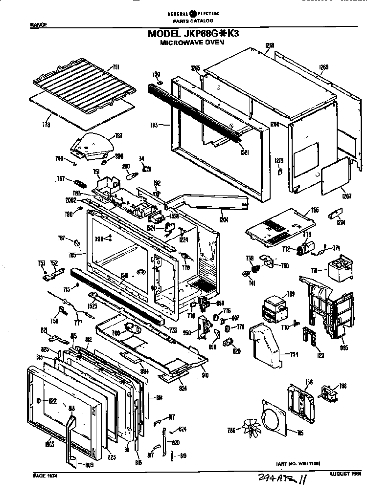 Microwave Oven Diagram and Parts List for JKP68GK3  General Electric Microwave Oven Combo