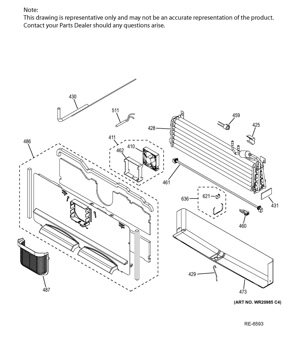 Freezer Section Diagram and Parts List for GFMS140ED1WW  General Electric Refrigerator