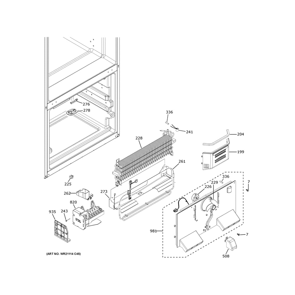 Freezer Section Diagram and Parts List for GDE21EGKXRWW  General Electric Refrigerator
