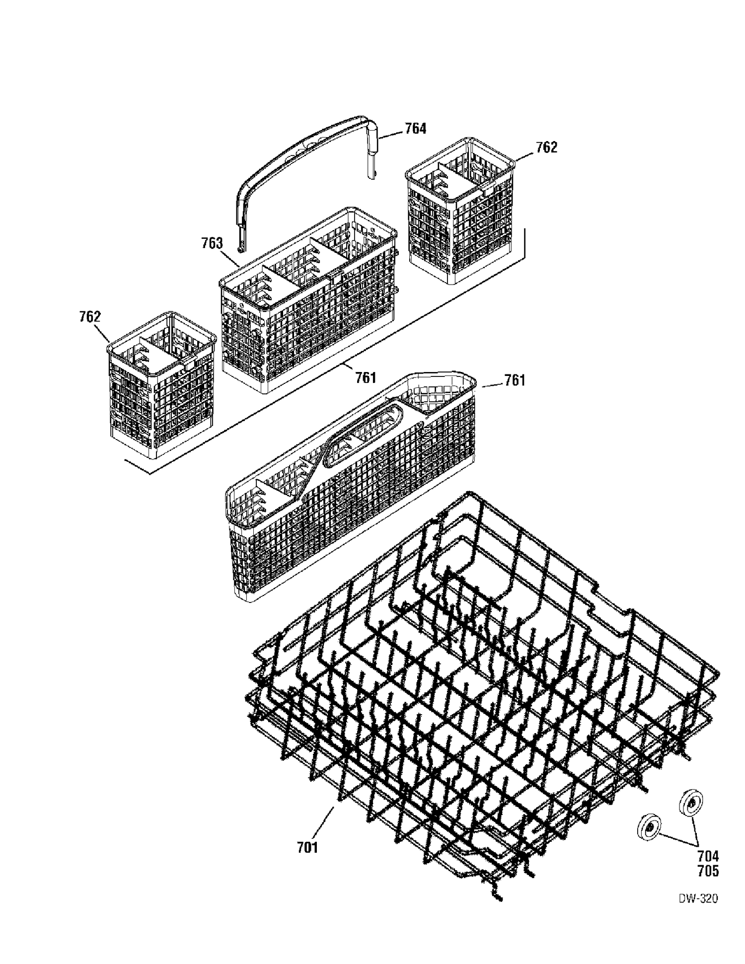 LOWER RACK Diagram and Parts List for GSD6109K00WW  General Electric Dishwasher