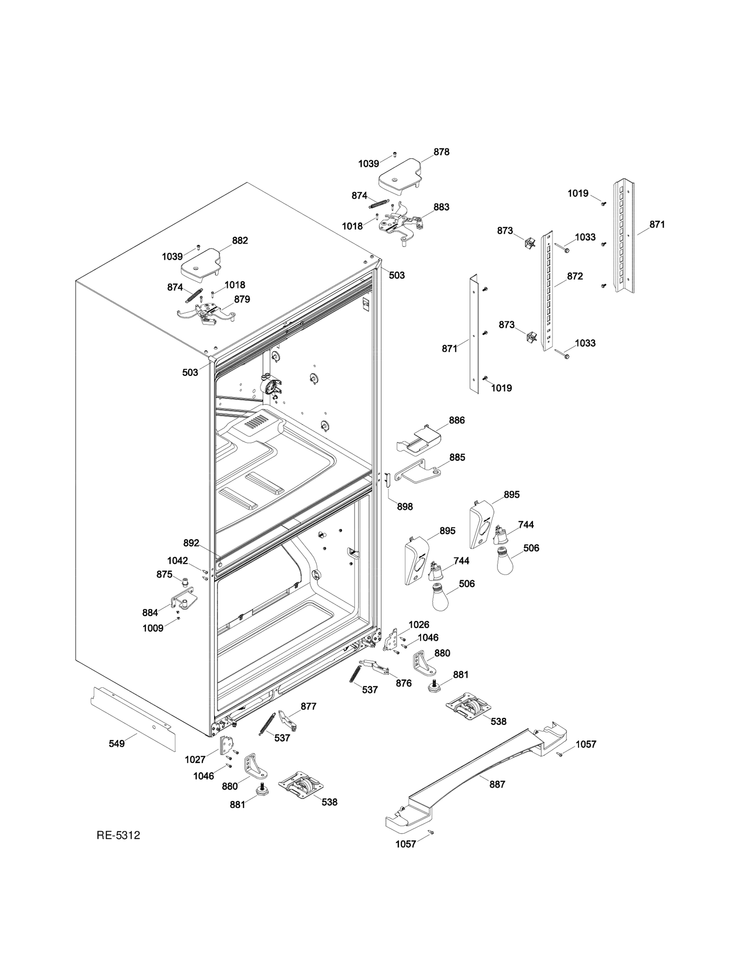 PARTS HINGE FRIDGE Diagram and Parts List for PFSF0MFZJBB  General Electric Refrigerator