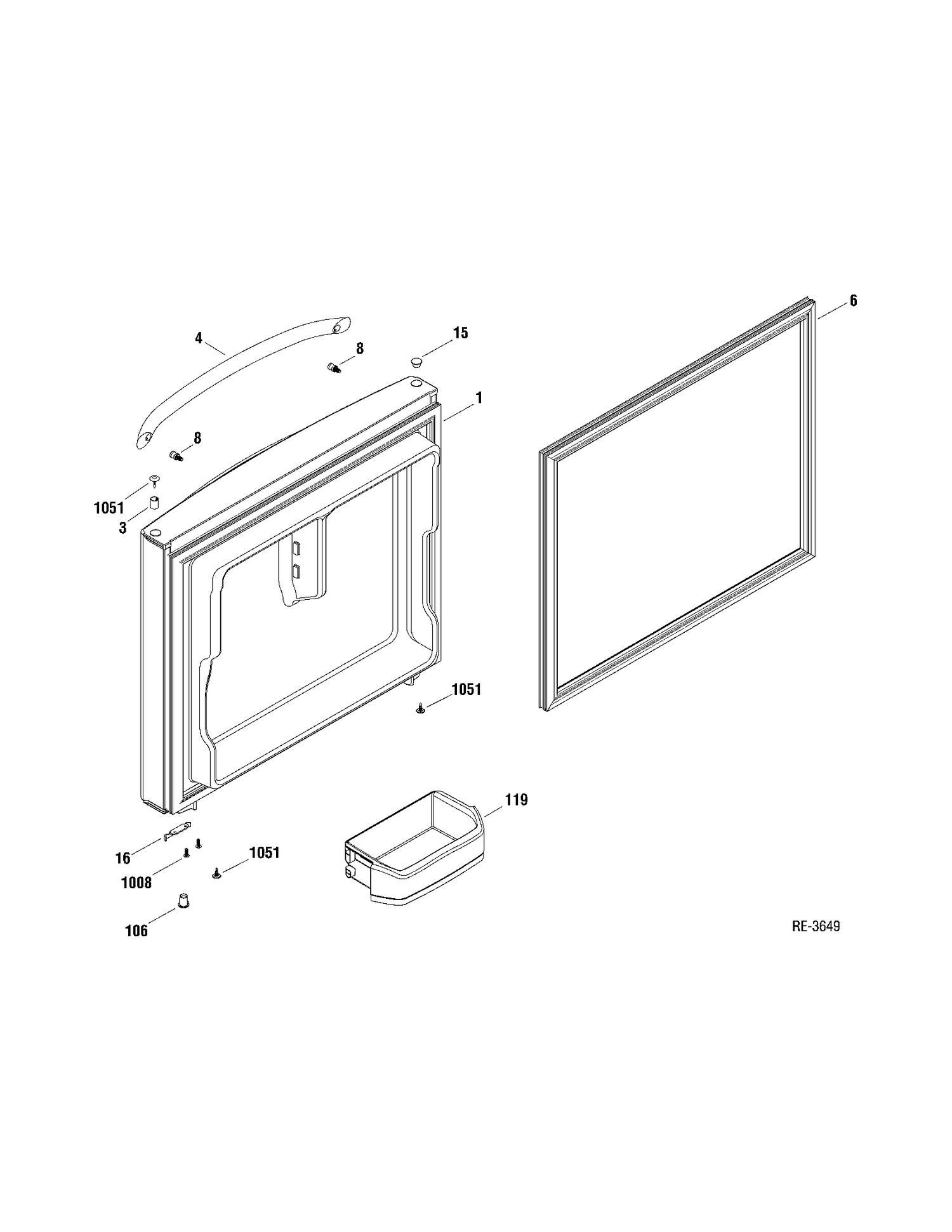 FZ DOOR Diagram and Parts List for GBRS0HBXARSS  General Electric Refrigerator