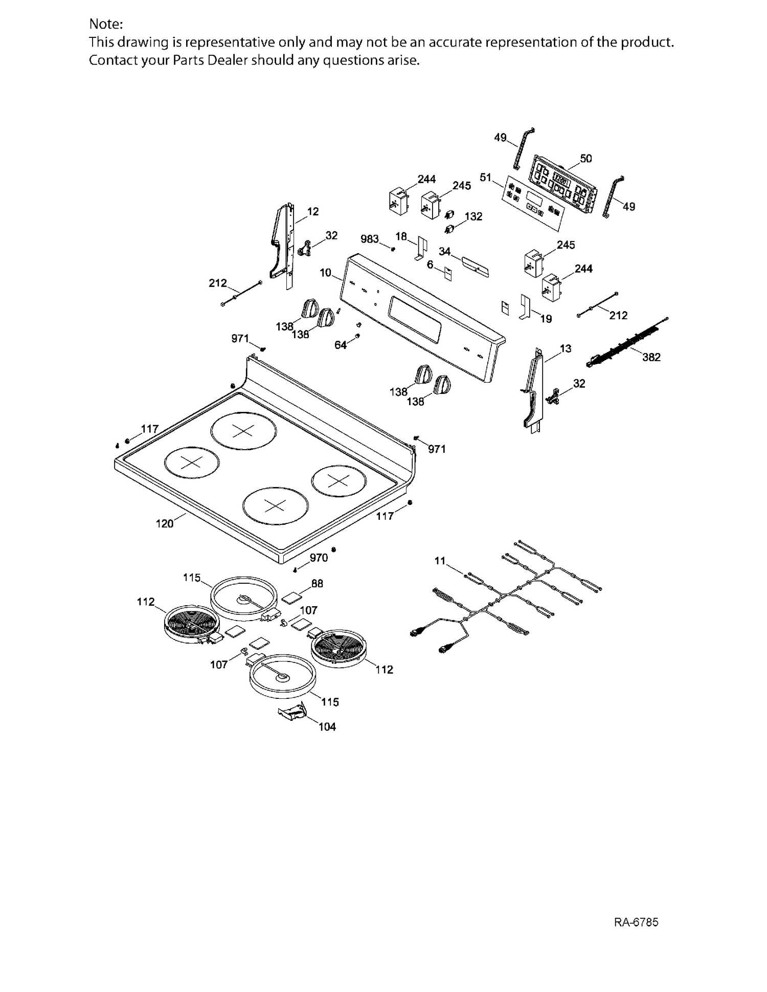 CONTROL PANEL & COOKTOP Diagram and Parts List for JCBS630DK1WW  General Electric Range