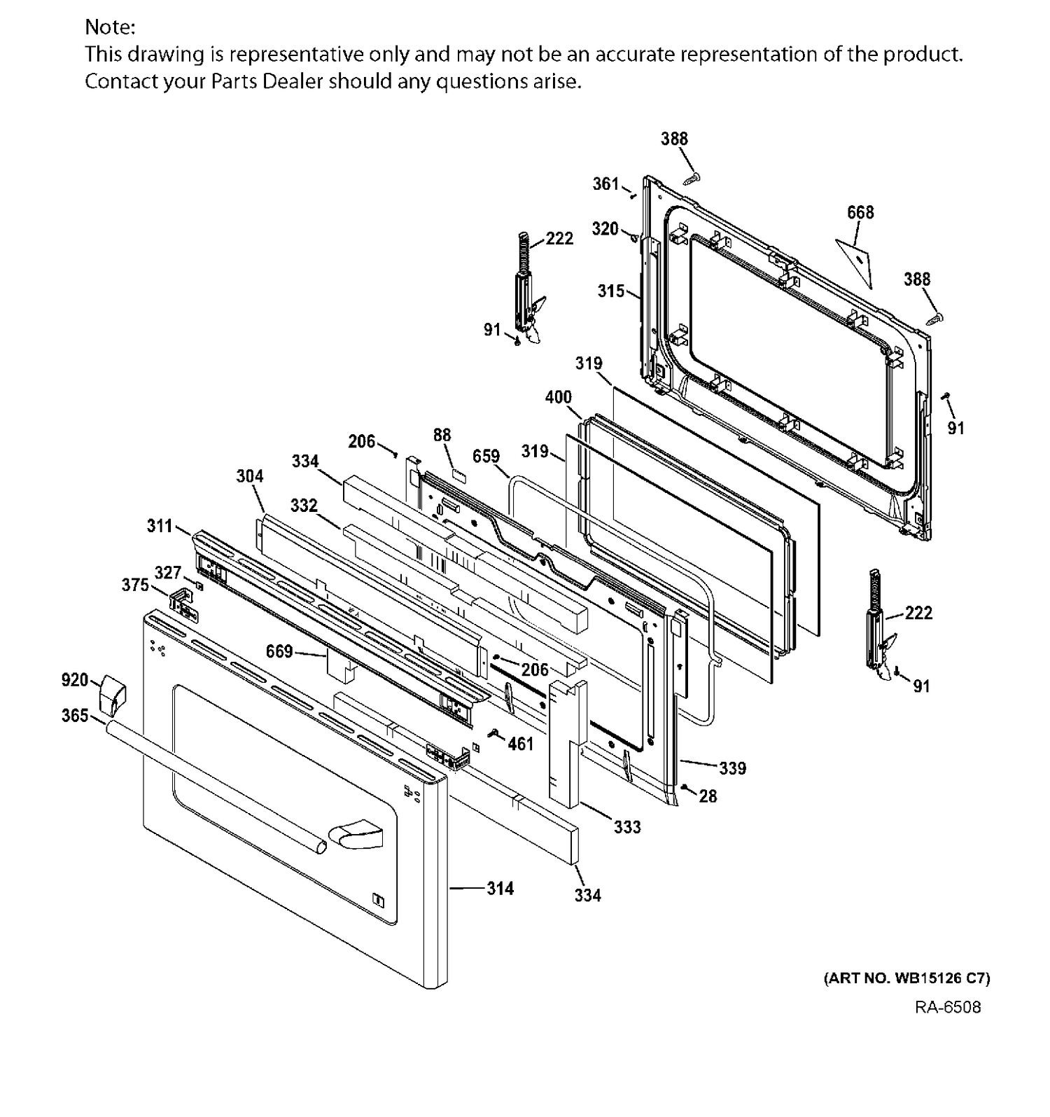 LOWER DOOR Diagram and Parts List for CCGS990SET6SS  General Electric Range