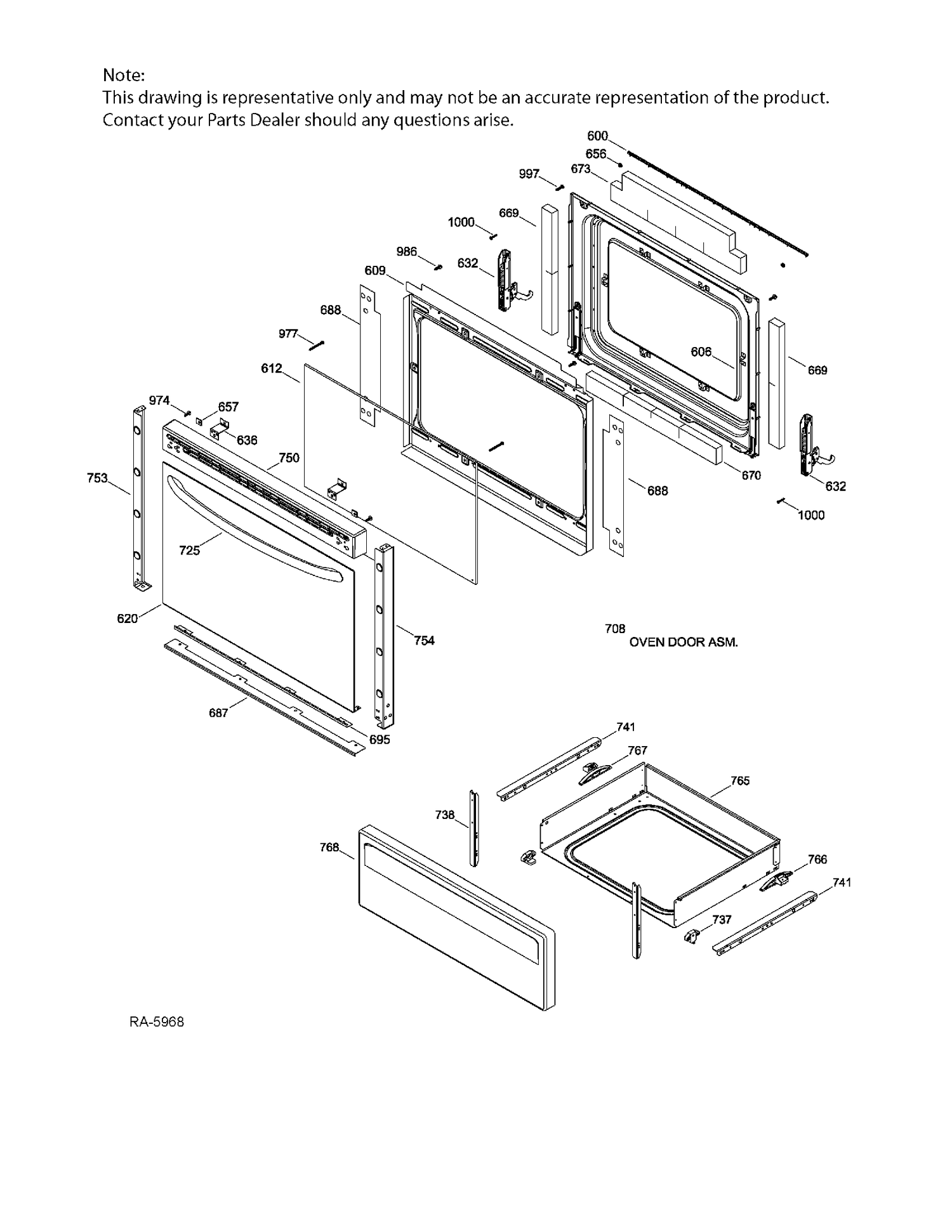 DOOR & DRAWER PARTS Diagram and Parts List for JCBS660DF2WW  General Electric Range