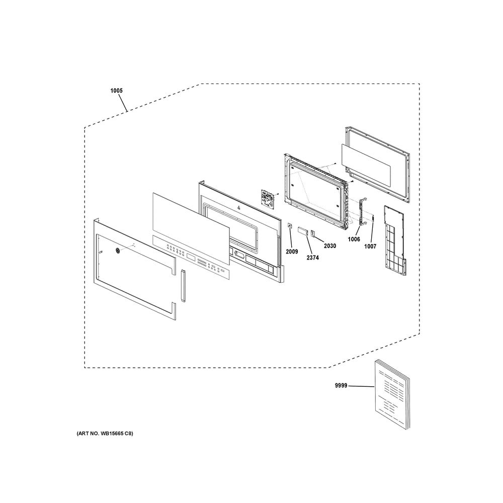 Door Parts Diagram and Parts List for PVM9005RY1SS  General Electric Range Hood