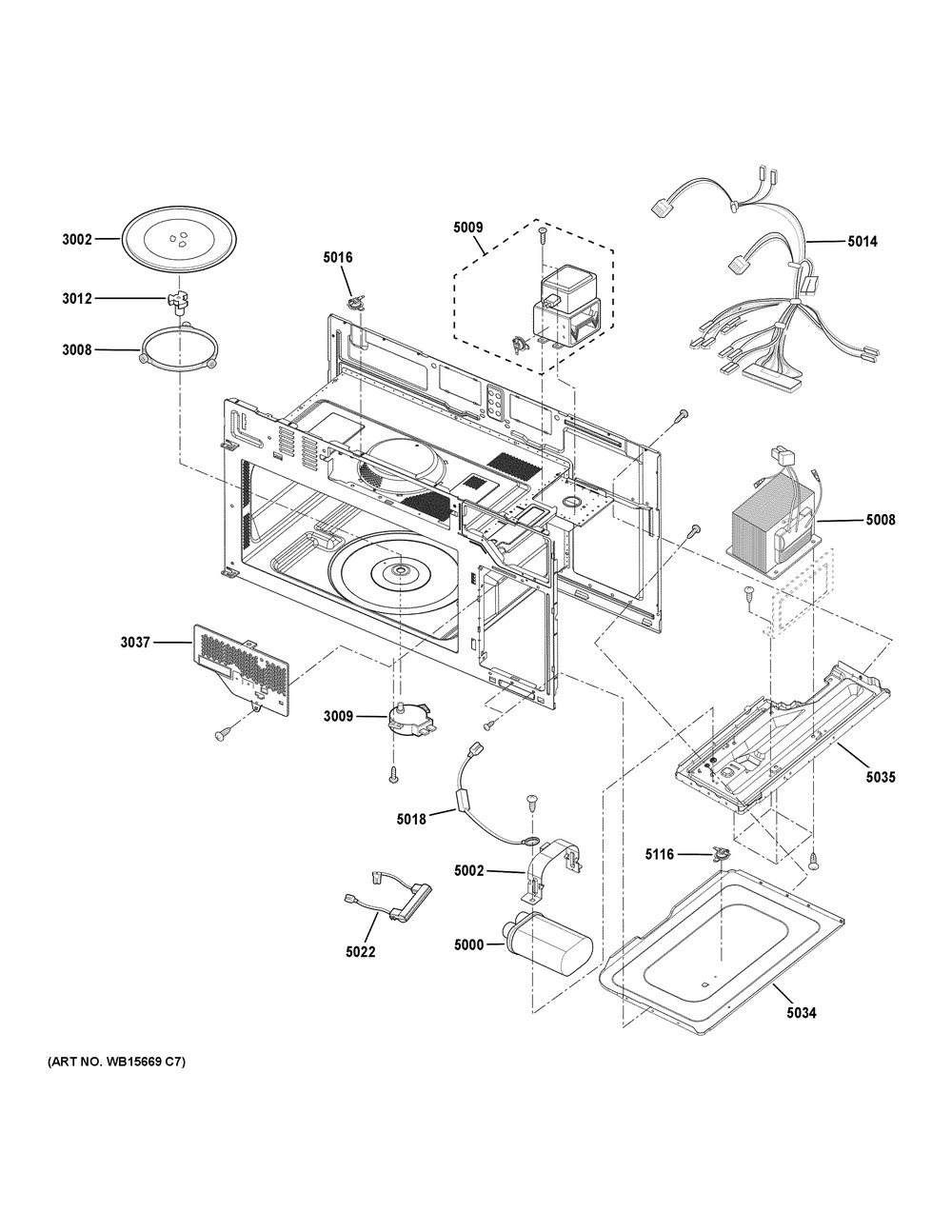 Interior Parts (1) Diagram and Parts List for JNM3184DP9BB  General Electric Microwave
