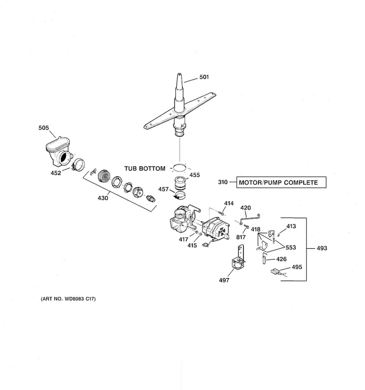 Motor-pump Mechanism Diagram and Parts List for GSD3200J20CC  General Electric Dishwasher