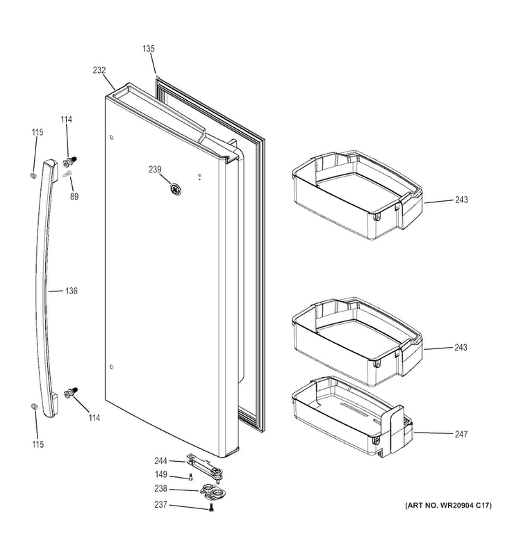 Fresh Food Door - Rh Diagram and Parts List for DFE28JMKBES  General Electric Refrigerator