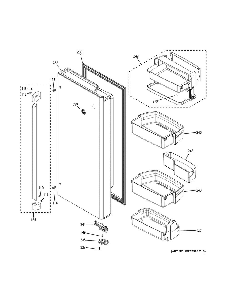 Fresh Food Door - Rh Diagram and Parts List for CWE23SSHNSS  General Electric Refrigerator