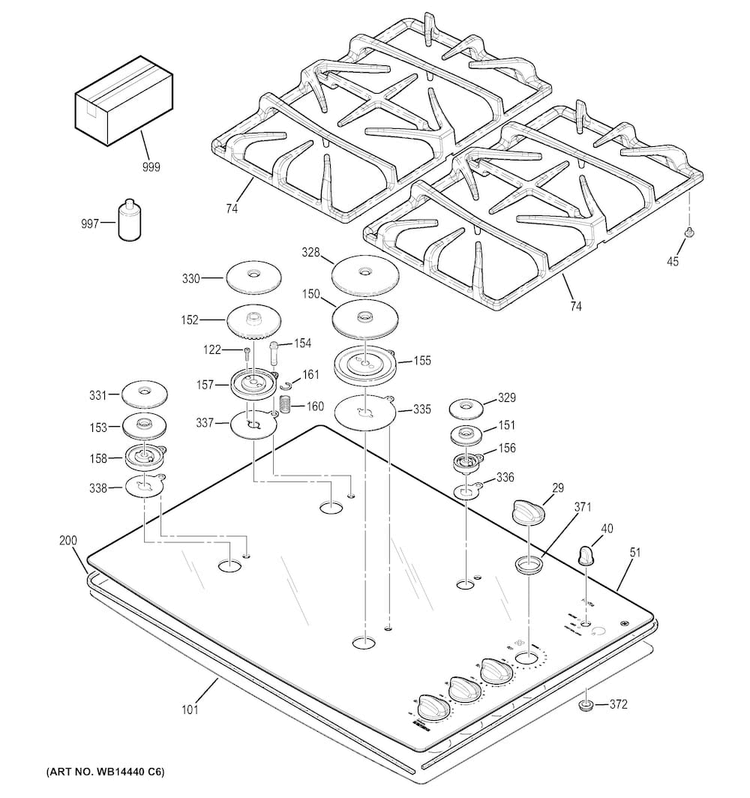 Control Panel & Cooktop Diagram and Parts List for JGP940SEK6SS  General Electric Cooktop