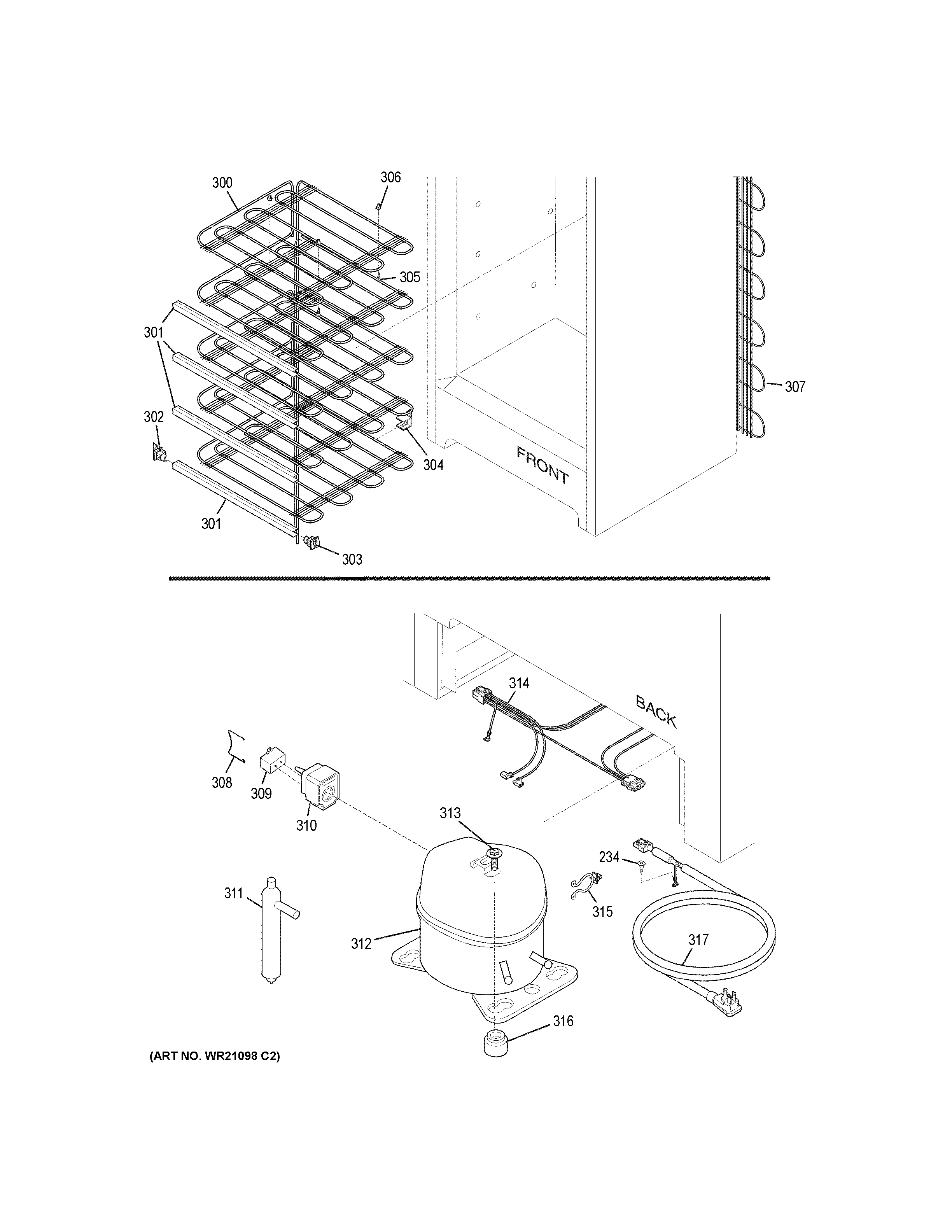 Machine Compartment Diagram and Parts List for FUM21DHBRWW  General Electric Freezer