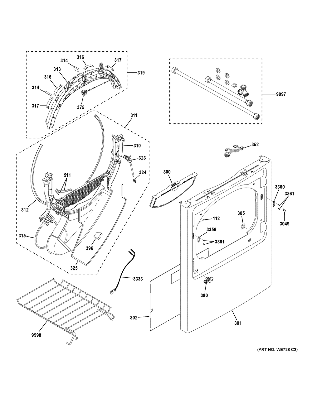 Front Panel Diagram and Parts List for PTD90EBPT2DG  General Electric Dryer
