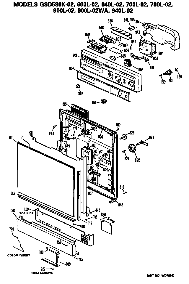Front/control Panel Diagram and Parts List for GSD940L-02BA  General Electric Dishwasher