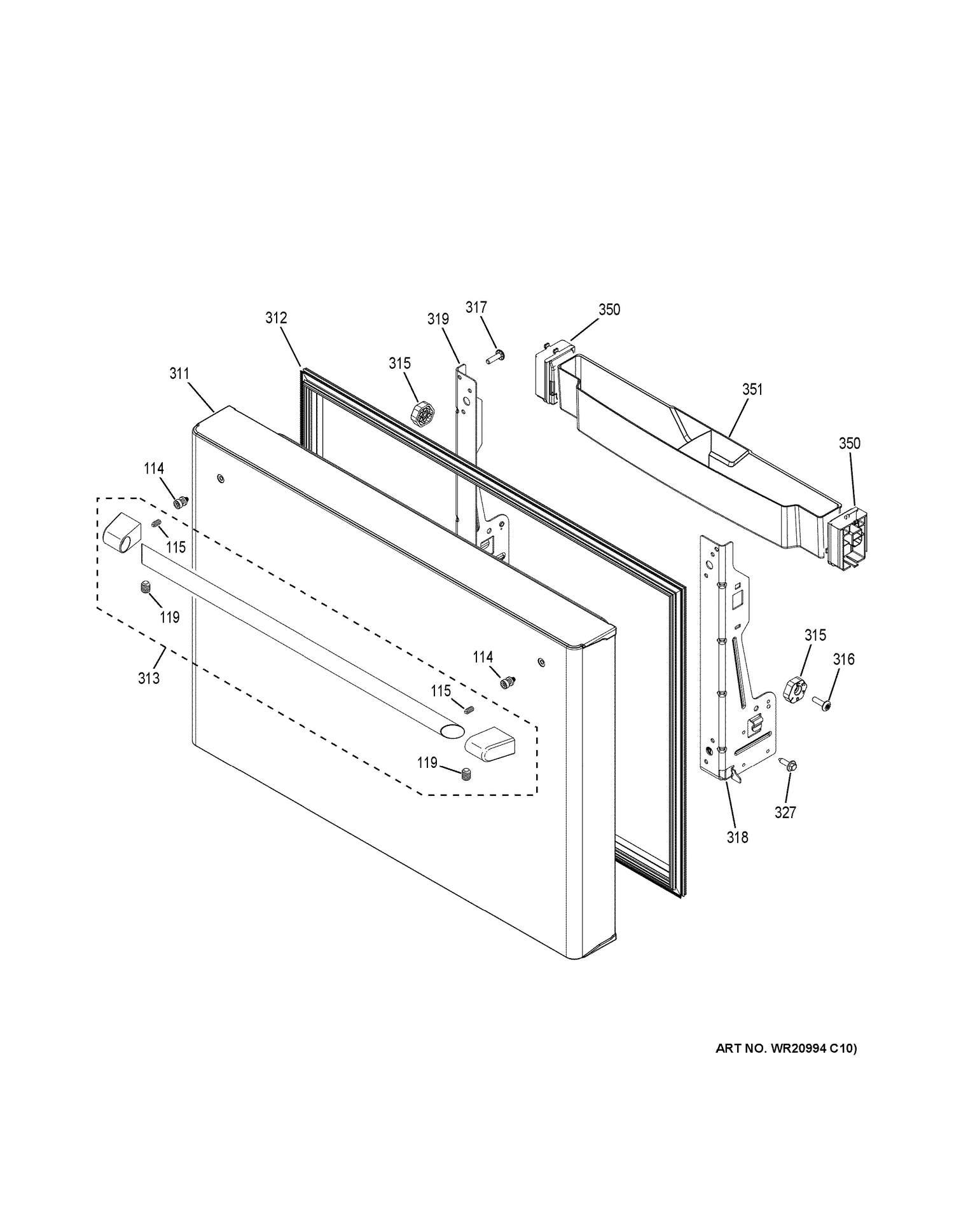FREEZER DOOR Diagram and Parts List for CWE23SSHOSS  General Electric Refrigerator