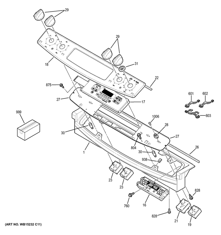 Control Panel Diagram and Parts List for JD630SF3SS  General Electric Range