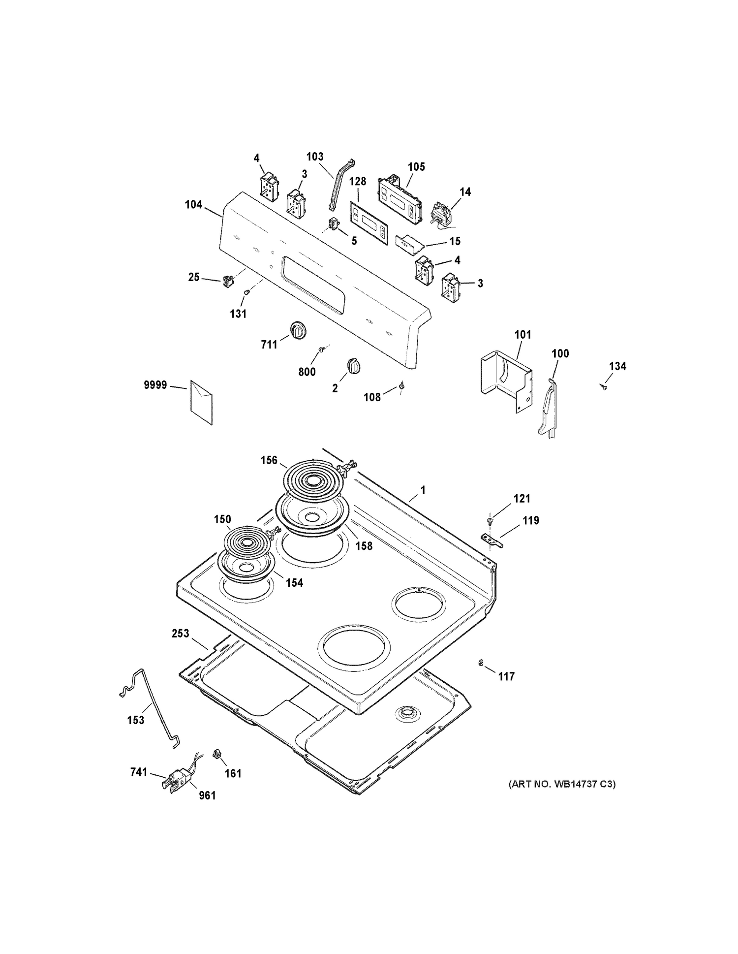 CONTROL PANEL & COOKTOP Diagram and Parts List for RB526DH2CC  General Electric Range