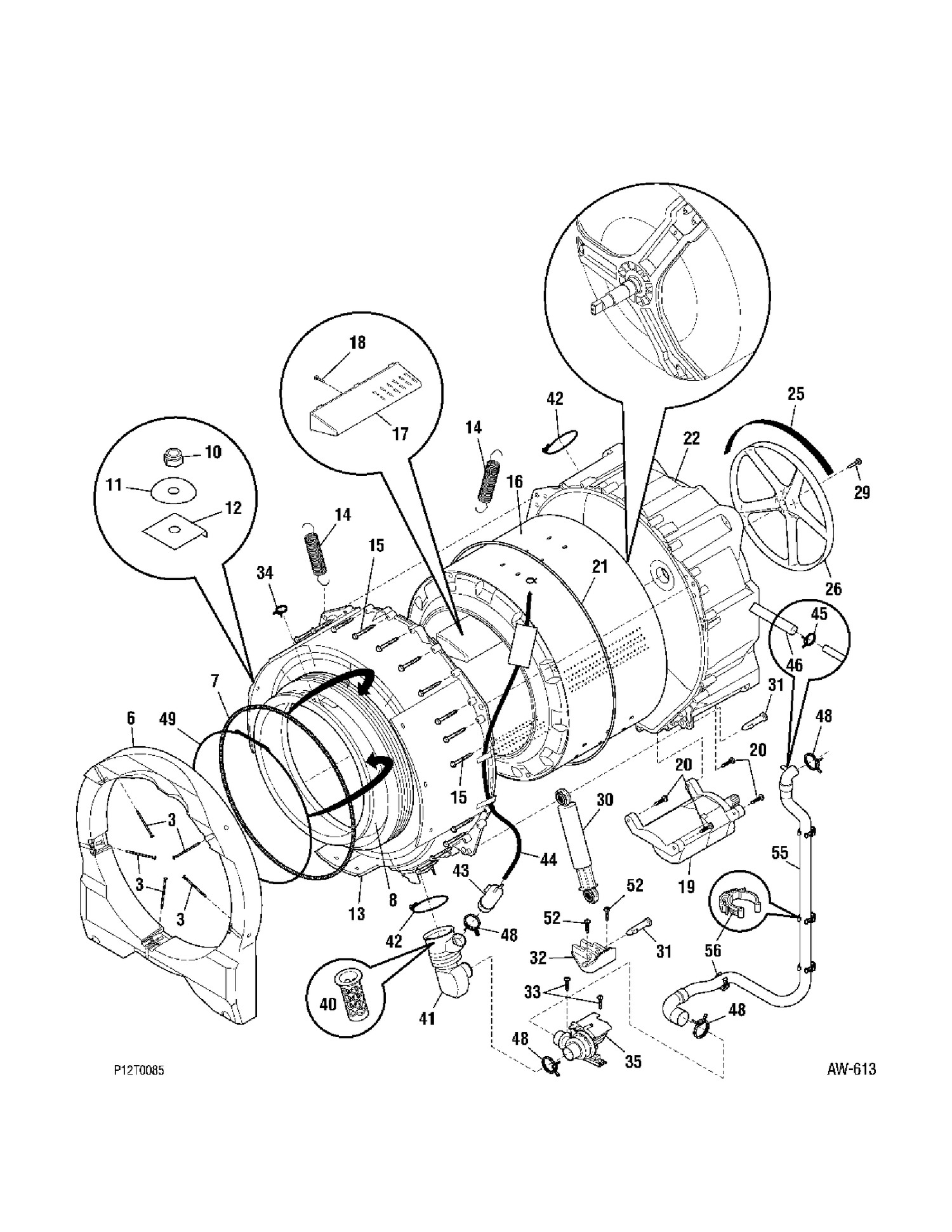MOTOR & TUB Diagram and Parts List for GCRH410F1WW  General Electric Washer