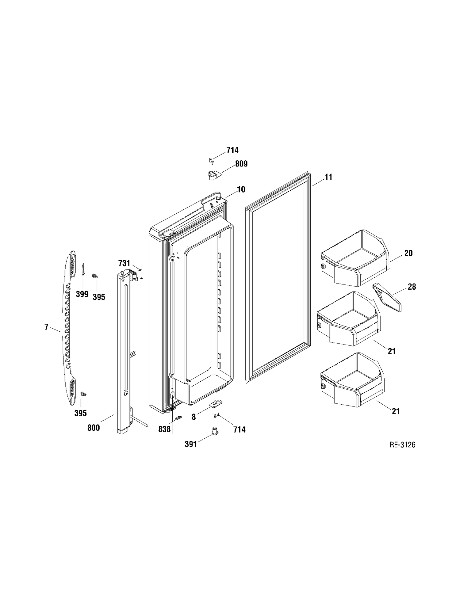 FF DOOR LEFT Diagram and Parts List for PFRF2MBXABB  General Electric Refrigerator
