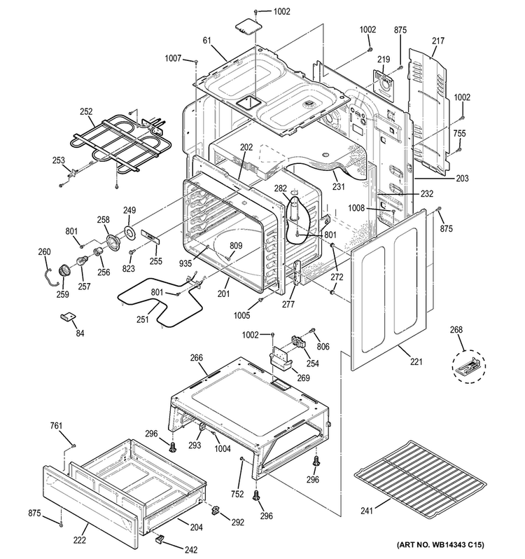 Body Parts Diagram and Parts List for JB250GF4SA  General Electric Range