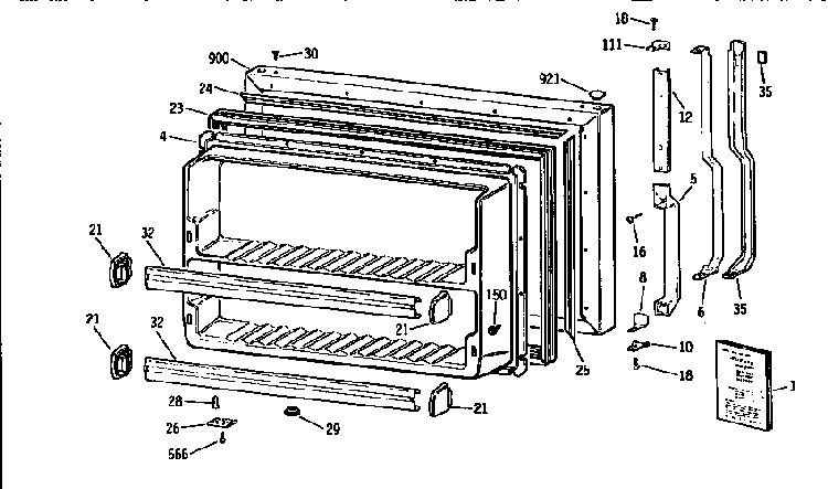 Freezer Door Diagram and Parts List for TBX21N1XDRAA  General Electric Refrigerator