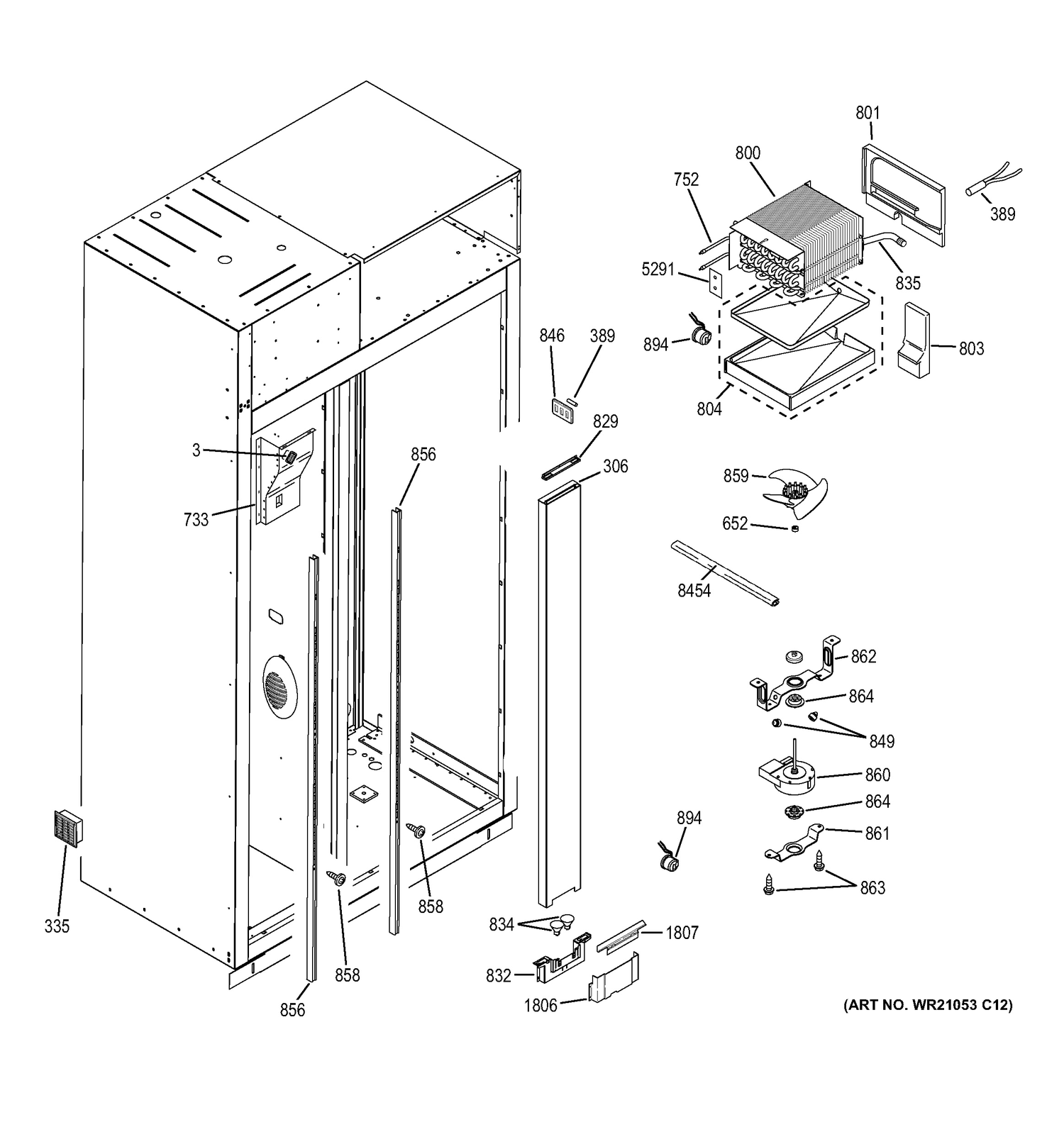 FREEZER SECTION Diagram and Parts List for ZIS360NXD  General Electric Refrigerator
