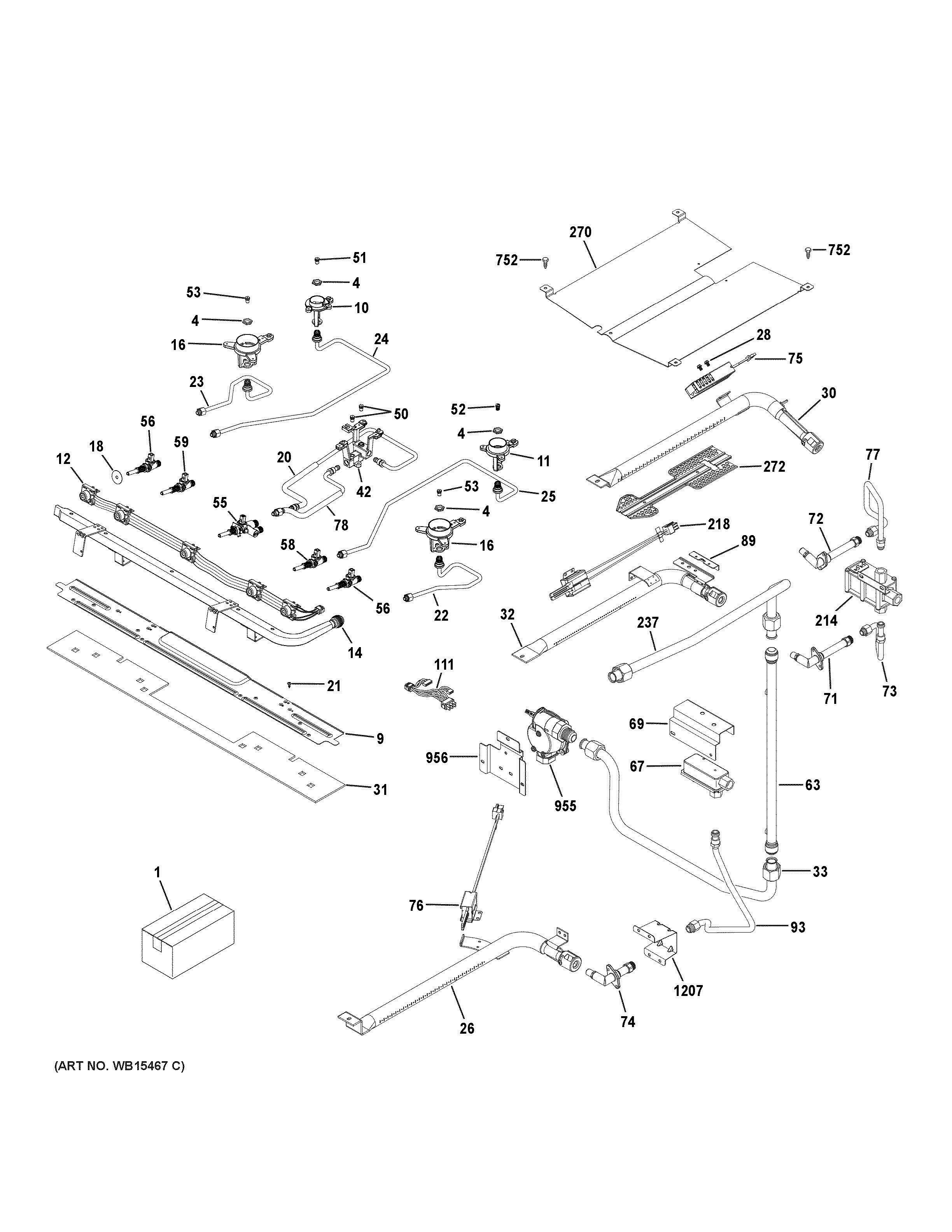 GAS BURNER PARTS Diagram and Parts List for PGB960EEJ4ES  General Electric Range