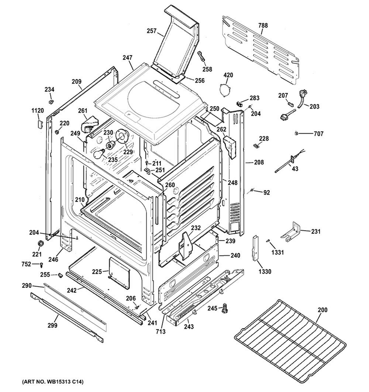 Body Parts Diagram and Parts List for JGBS60DEK1CC  General Electric Range