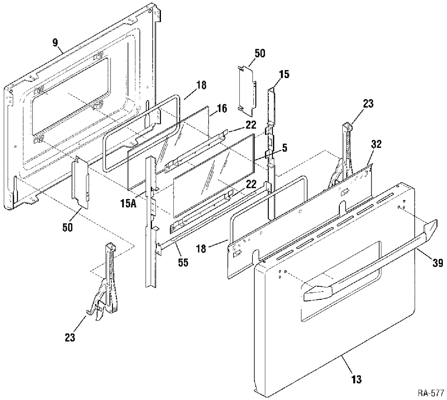 DOOR ASSEMBLY Diagram and Parts List for HRMF2150TM-2  General Electric Range