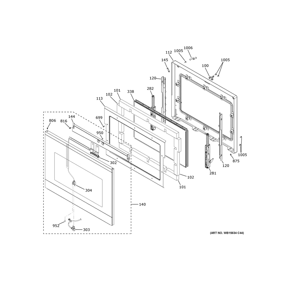 Door Diagram and Parts List for CTS90DM2N4S5  General Electric Wall Oven
