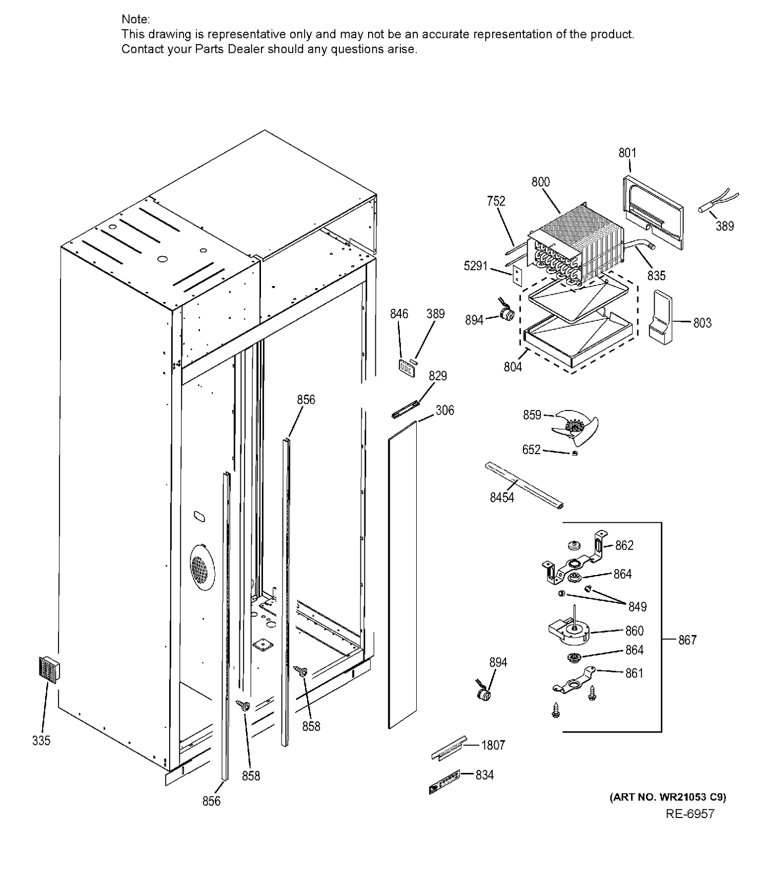 FREEZER SECTION Diagram and Parts List for ZIS480NHC  General Electric Refrigerator