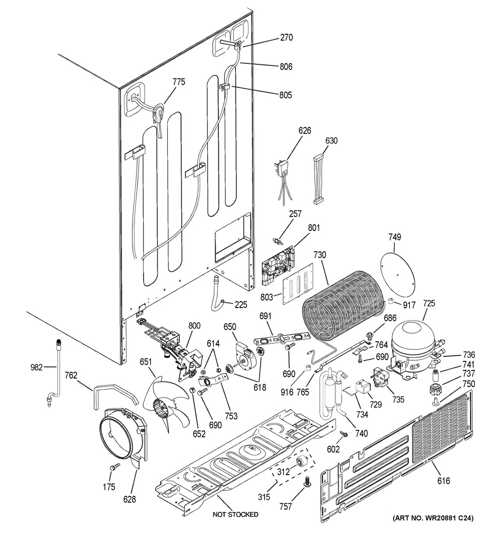 Machine Compartment Diagram and Parts List for XSS23GGKBCBB  General Electric Refrigerator